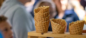 Shows a selection of sugar ice cream cones