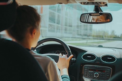Woman on a driving test