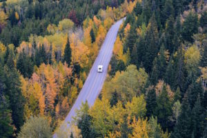 Shows a rural campervan trail