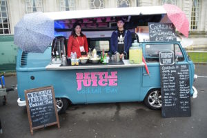 Serving drinks from a mobile catering van