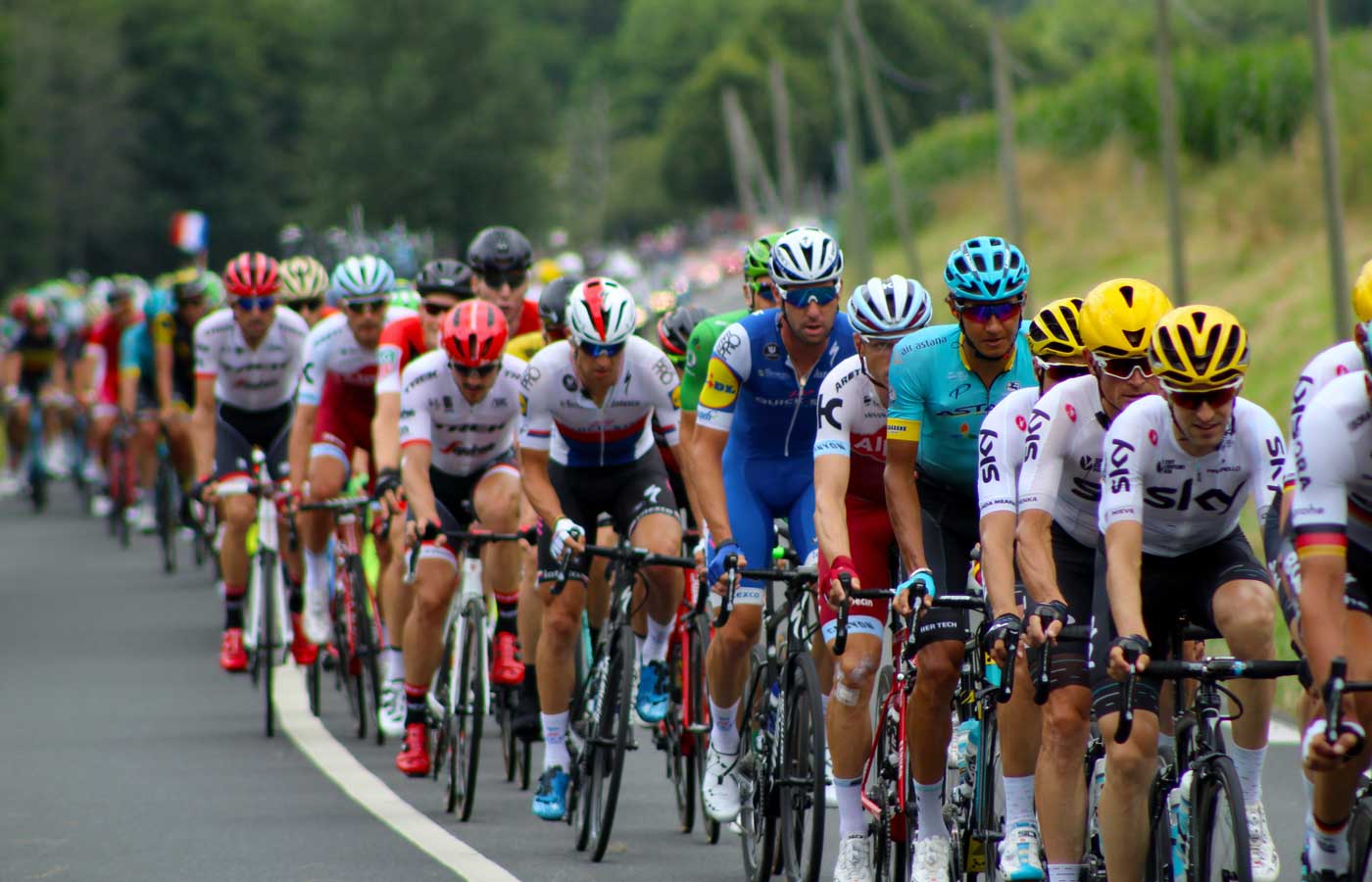 Sports event insurance - Shows a group of cyclists in a road race