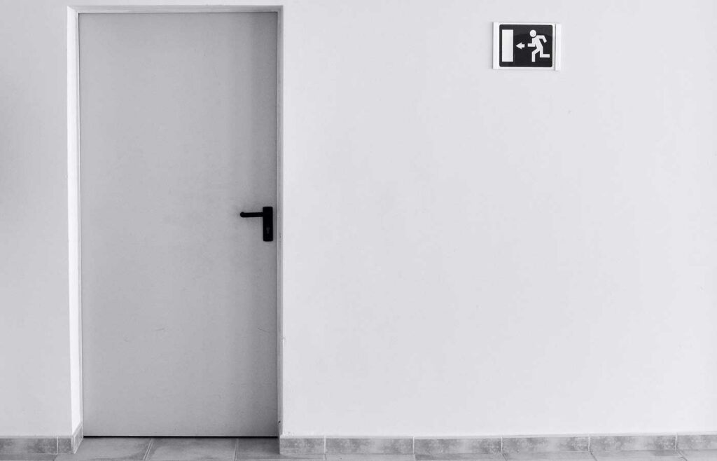 Exit door in a company corridor