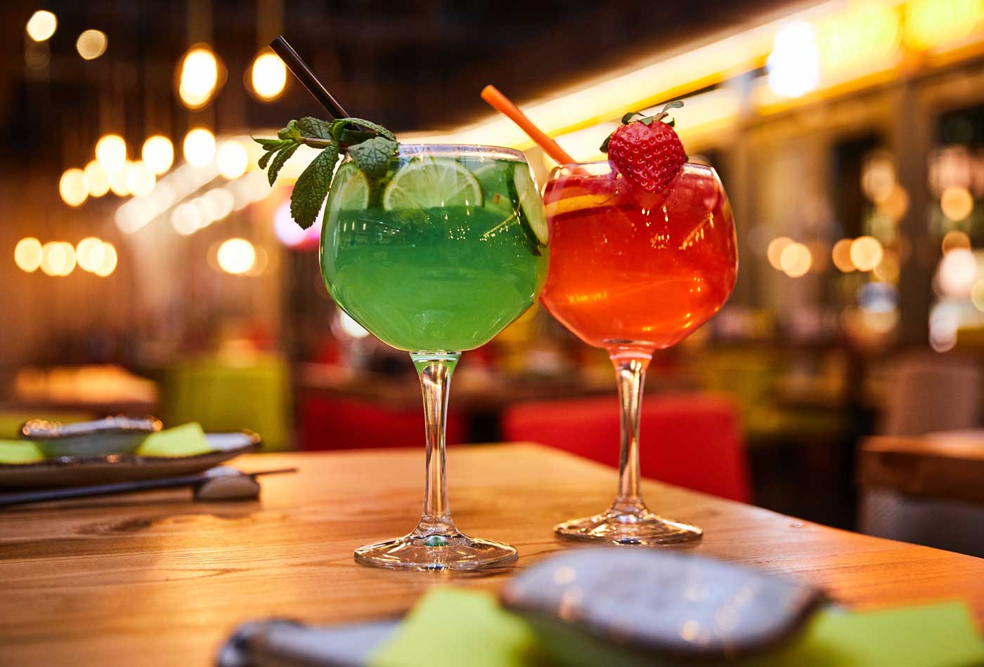 Colourful mocktails in a bar