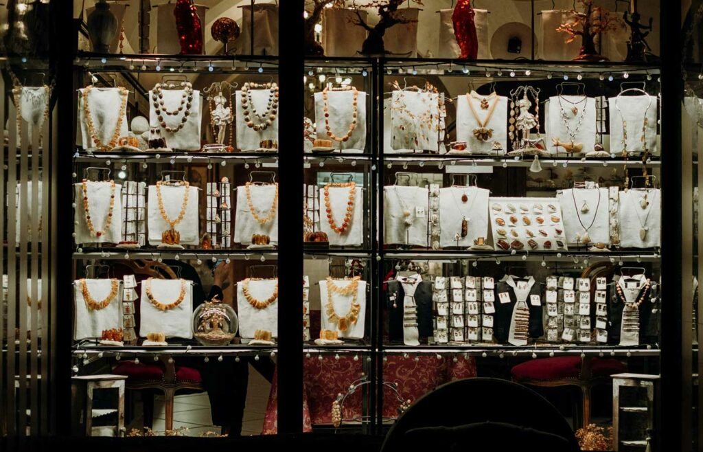 shows jewellery in a shop window - how to start a jewellery business in the UK