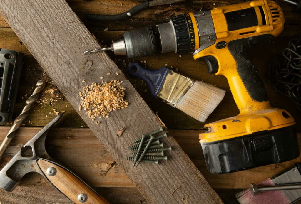 shows tools on a wooden bench - tradesman insurance