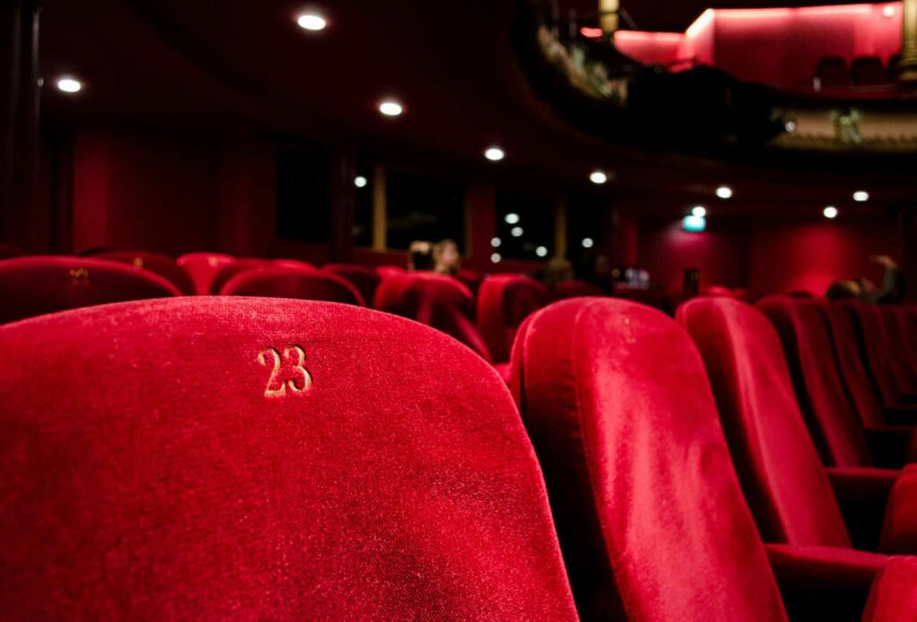 shows a close up of a red theatre seat - theatre insurance