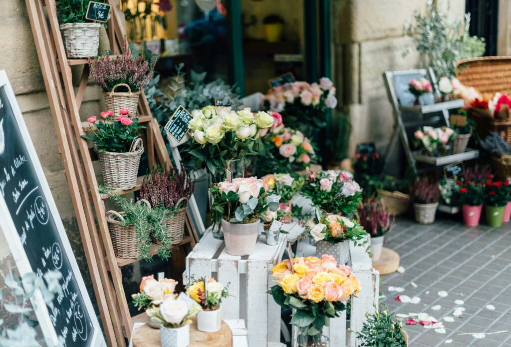 shows flowers outside a florist