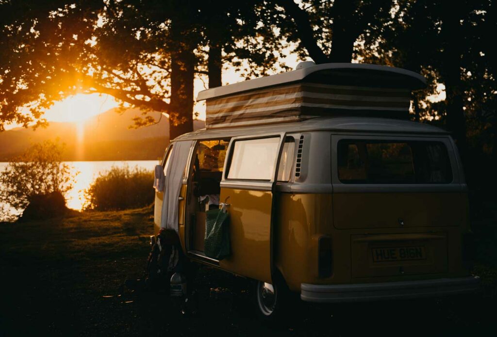 shows a campervan at sunset - buying a campervan