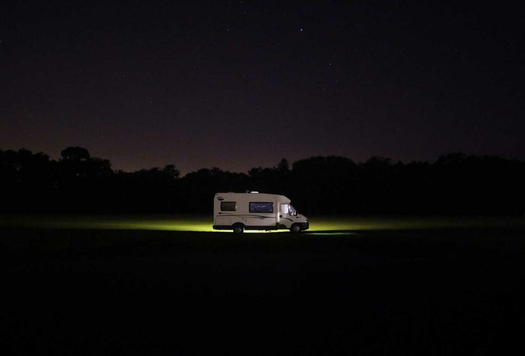 shows a campervan at night - campervan insurance